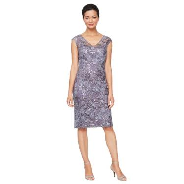 Imagem de Alex Evenings Vestido feminino de coquetel com gola V, comprimento até o joelho, para mãe da noiva (tamanhos pequenos e regulares), Orquídea gelada, 50