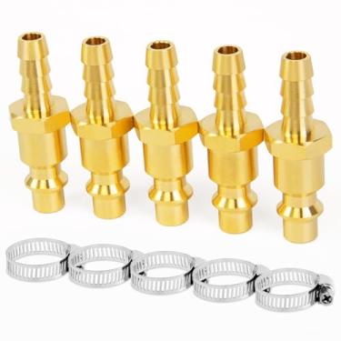 Imagem de ChillWaves Conexões De Mangueira Ar Industriais Latão Tipo M/D, Plugue Fluxo X Com Farpa 1/4", Conexão Rápida Braçadeira (Pacote 5)