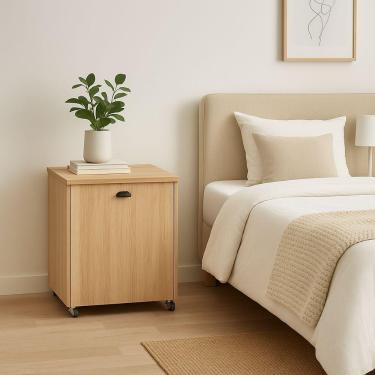 Imagem de Mesa 2 Em 1 Amadeirado Claro Cadeira Embutida Gavetas Home Office Estudo Rodinhas