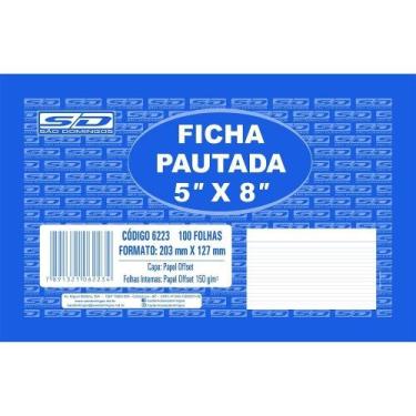 Imagem de Ficha pautada 5x8 100 folhas 203mm x 127mm - sao domingos