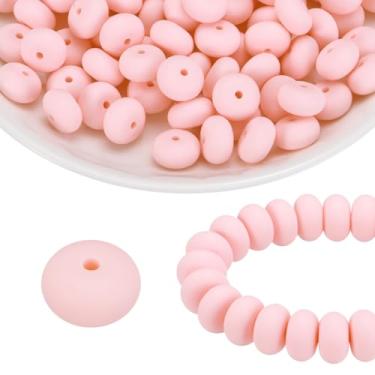 Imagem de HARFINGTON 110 contas de silicone 14 mm contas focais de borracha de lentilha a granel para canetas, chaveiro, pulseira, colar, artesanato, faça você mesmo, rosa claro