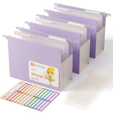 Imagem de Pastas de arquivo suspensas de capacidade extra, pasta suspensa expansível de palha de trigo reforçada de 12 cm, resistente para arquivos, organizador de arquivos para escritório e casa - roxo lavanda