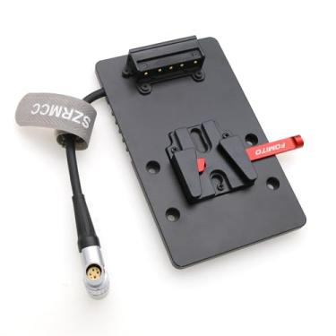Imagem de SZRMCC Placa de bateria V-Lock com suporte V para câmera DJI Ronin 4D com cabo de alimentação adaptador de saída de ângulo reto fêmea de 6 pinos 10 cm