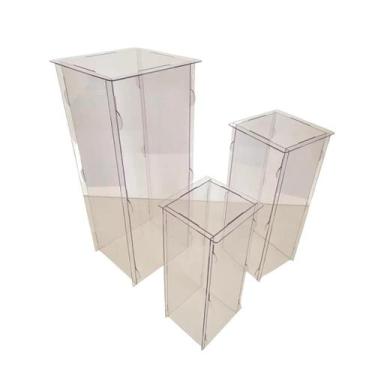 Imagem de Trio Cubo Acrílico Transparente 80 60 40 Quadrado Desmontave - Lúdica 