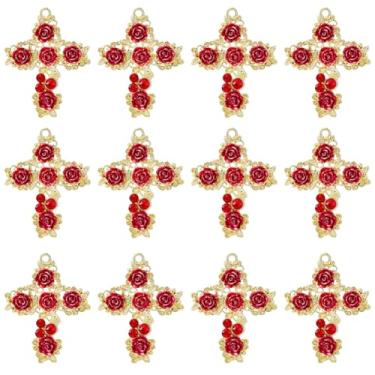 Imagem de DICOSMETIC 12 peças de pingentes de cruz de strass grande estilo gótico pingente de liga com pingente de rosa pingentes de dia dos namorados para pulseira, colar, brinco, fabricação de joias