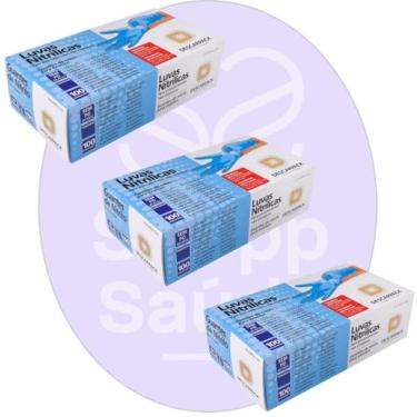 Imagem de Kit 03 Luva Descartável Nitrílica Sem Pó Azul M Descarpack