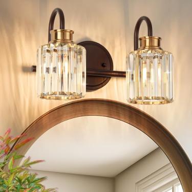 Imagem de ALAISLYC Luminária de banheiro ORB com abajur de cristal K9, iluminação de banheiro sobre espelho para sala de estar, quarto, banheiro, corredor, 2 luzes