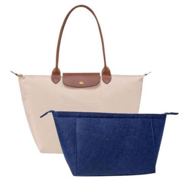 Imagem de Chispee Bolsa organizadora de feltro macio para bolsas Longchamp, bolsa organizadora leve com vários bolsos e zíper (azul marinho, M)
