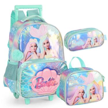 Imagem de Kit Mochila Rodinhas Holográfica Barbie Sereia - Luxcel