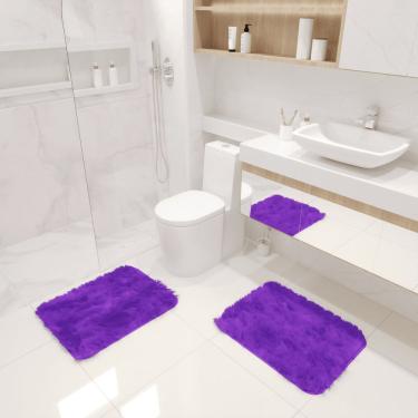 Imagem de Kit Tapete Banheiro Felpudo Peludo Roxo 40 X 60 Cm