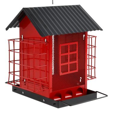 Imagem de Alimentadores de pássaros para pendurar ao ar livre, alimentador de pássaros de metal de 1,4 kg com bolo de gaiola de sebo duplo, à prova de intempéries, alimentador de pássaros selvagens de grande