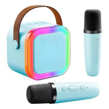 Imagem de Karaoke Infantil Portátil com 2 Microfones Recarregável e Modos de Voz Divertidos - Diversão Musical para todas as idades - ROSA/AZUL/BEGE (Azul)