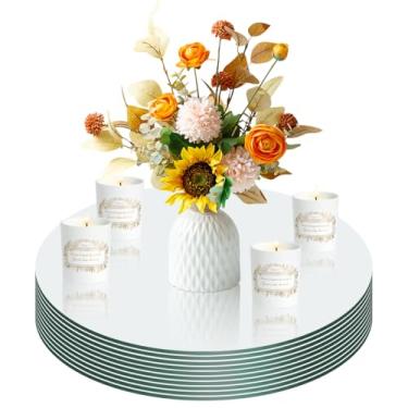 Imagem de Pacote com 17 espelhos redondos para centros de mesa, peças centrais de espelho circular para mesas, placa de vela sem vidro, azulejos espelhados para centros de mesa, decoração de mesa de Natal