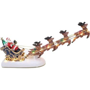 Imagem de YANSYUAN Luz LED operada por bateria, Papai Noel montando trenó e 8 cenas de renas voadoras para decorações de Natal, carro de rena de Natal com luz LED