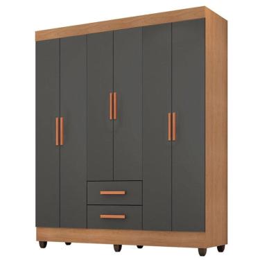 Imagem de Guarda Roupa Casal Lite 6 Portas Nature Cinza – Móveis Leão