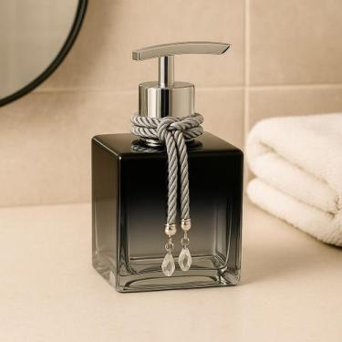 Imagem de Porta Sabonete Liquido Lavabo De Vidro Cubo Para Banheiro 250ml Luxo -