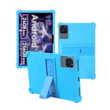 Imagem de Capa para tablet KINGRID W90 11 polegadas Android 15, capa protetora de borracha leve à prova de choque, capa protetora de silicone macio ajustável para crianças, azul claro