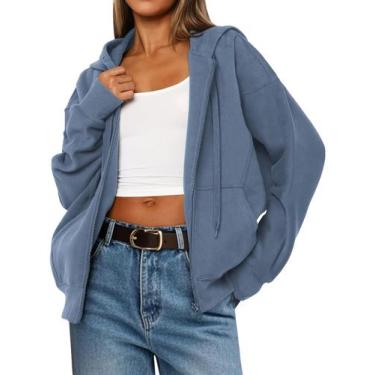 Imagem de Casaco de lã feminino com capuz MASCOMODA com zíper cinza azul tamanho