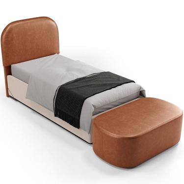 Imagem de Cabeceira Cama Box 100cm Lanna com Puff Recamier Doha W01 Couríssimo Camel - Lyam Decor