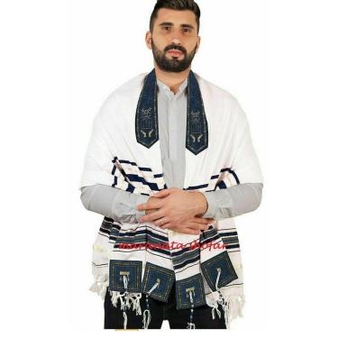 Imagem de Talit Ortodoxo Gadol Grande Importado De Israel Azul Escuro