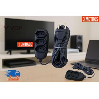 Imagem de Extensão Elétrica 3 Metros Tomada Bivolt 110v 220v Prolongador de Ener