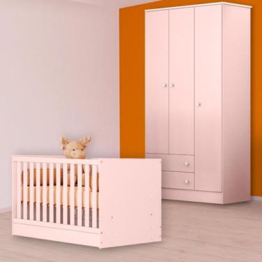 Imagem de Quarto Infantil Berço Mini Cama e Guarda Roupa 3P 2G Rosa - Qmovi