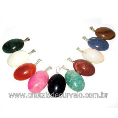Imagem de 10 Pingentes Cabochão de Pedra Natural Misto com Montagem em Pino e Ar