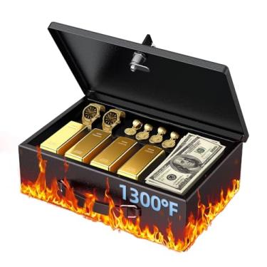 Imagem de Uniclife Caixa de documentos à prova de fogo com trava e alça para chave, 32,3 x 21,6 x 10,4 cm (não serve para papel A4), caixa pequena para cadeado, cofre resistente à água para objetos de valor