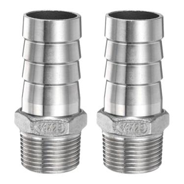 Imagem de HARFINGTON 2 peças de mangueira de aço inoxidável acessórios de farpa 1" (25 mm) farpado x g 3/10.2 cm encaixe de tubo macho mangueira de ar acessórios de farpa acoplador adaptador de conector de