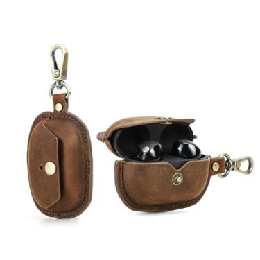 Imagem de CONTACTS Capa Case Estojo em couro legítimo para Sony WF-1000XM5 com abertura para indicador de carga, clip giratório, abertura para carregamento e almofadas antirrisco - Luxo(Marrom)