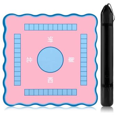 Imagem de Soulchen Scalloped Mahjong Mat with Black Carrying Bag, Non Slip Noise Reduction Gaming Mat 33'' x 33'', Cute Rubber Mahjong Table Cover Accessories Gifts for Poker Board Games Dominoes(Blue)