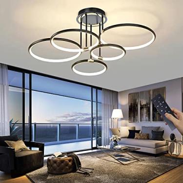 Imagem de Luminária de teto LED regulável, luminária de teto preta, moderna, para sala de estar, com controle remoto, anel de acrílico metálico, design de iluminação para quarto, sala de estar, cozinh