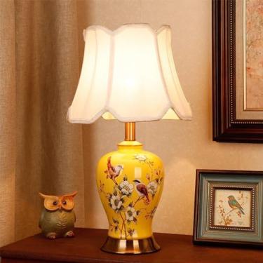 Imagem de Luminária de mesa contemporânea de cerâmica com flores e pássaros The American Village Sala de estar Quarto Estudo Villa Hotel Luminária de mesa de cabeceira (estilo 13)