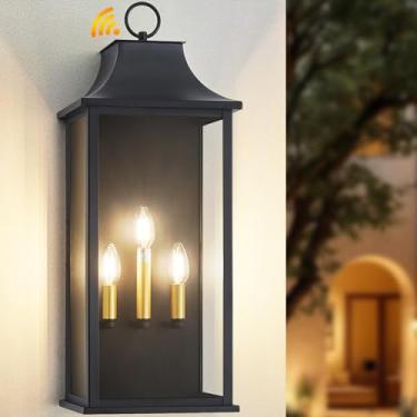 Imagem de AIBISOD Luminária externa de 63,5 cm, grande do crepúsculo ao amanhecer, luminária externa preta, montagem na parede, à prova d'água, para garagem, varanda, pátio