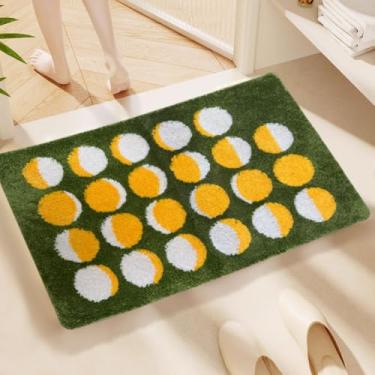 Imagem de Lindo tapete de banheiro verde 76 x 50 cm, tapete de banho de microfibra extra macio e absorvente, antiderrapante, lavável na máquina, tapete de banho felpudo de secagem rápida, adequado para banheiro