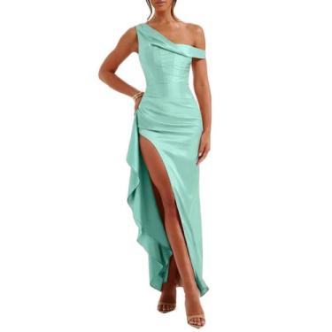 Imagem de Vestido de convidado de casamento Alphirkut Satin Off Shoulder Turques