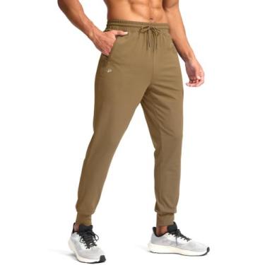 Imagem de Calça de moletom Pudolla leve para homens, elástica de 4 vias, cáqui e