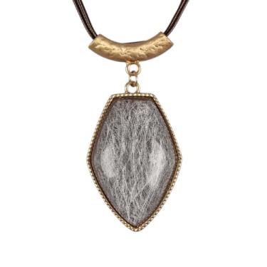 Imagem de Jeniiahua Colar Boho Feminino Grosso com Pingente Cinza Grande Vintage Joias Boêmia Hippie