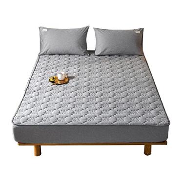 Imagem de Lençol de baixo elástico macio resistente a rugas, capa de colchão acolchoado espesso, forro de colchão permeável ao ar para quarto, apartamento, hotel, cinza, 150 × 200 cm + 30 cm (cinza a sujo