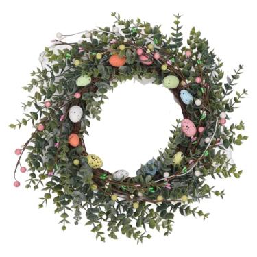 Imagem de Grinalda de páscoa artificial com ovos pastel frutas coloridas artesanal primavera porta grinalda para porta da frente decoração casa 18 Polegada espuma