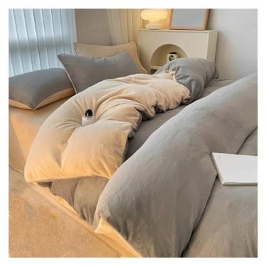 Imagem de Jogo de cama de inverno quente de veludo coral de inverno conjuntos de edredom casal queen conjuntos de lençóis e fronhas (B 220 cm x 240 cm 4 peças)