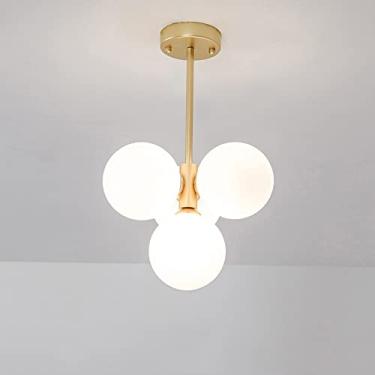 Imagem de YQSLQZZ Lustre minimalista moderno, bola de vidro branco lustres de restaurante escandinavo luminária pendente, luz de teto de ferro dourado fosco, para sala de estar quarto corredor