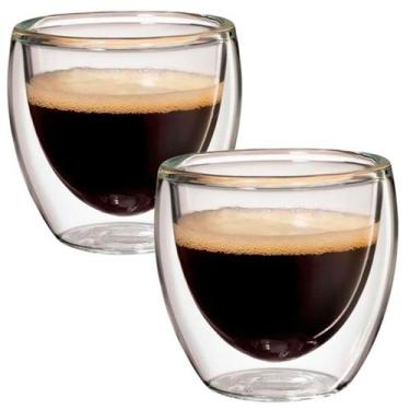 Imagem de KIT 2 Copos Duplo de Vidro 100ML Café Expresso Cappuccino Chá Shot Whi