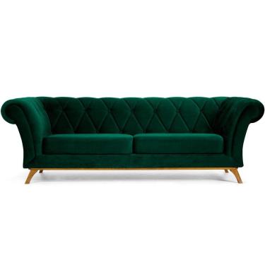 Imagem de Sofá 3 Lugares Para Sala de Estar Império 210 cm D02 Veludo Verde Musgo C-303 - Lyam Decor