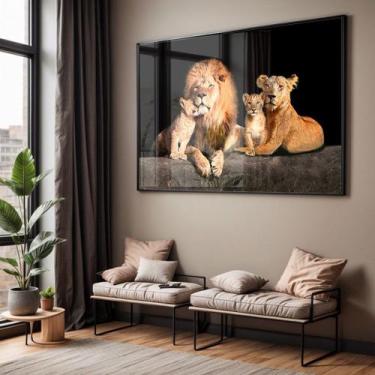 Imagem de Quadro com Moldura e Acrilico Cristal Vidro Sala Quarto Leão Família D