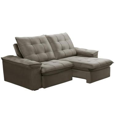 Imagem de Sofá Retrátil Reclinável Para Sala 3 Lugares 210cm Nijma F04 Veludo Marrom Claro - Lyam Decor
