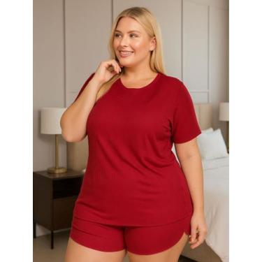 Imagem de Pijama Plus Size de Suede Canelado Blusa e Short Baby Doll - c2 JULIAN