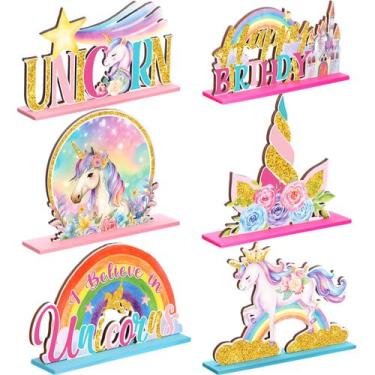 Imagem de Decorações de mesa Suzile Unicorn Birthday 6 peças de madeira