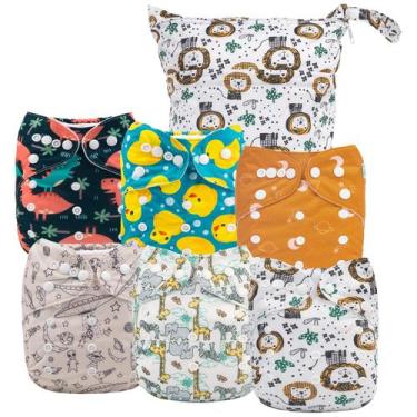 Imagem de Alvababy, 6 peças de capas de fraldas de tecido reutilizáveis com bols