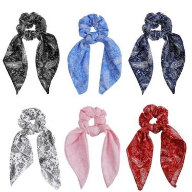 Imagem de Lenço elástico de cabelo Bow Scrunchies Bandana de chiffon para mulher
